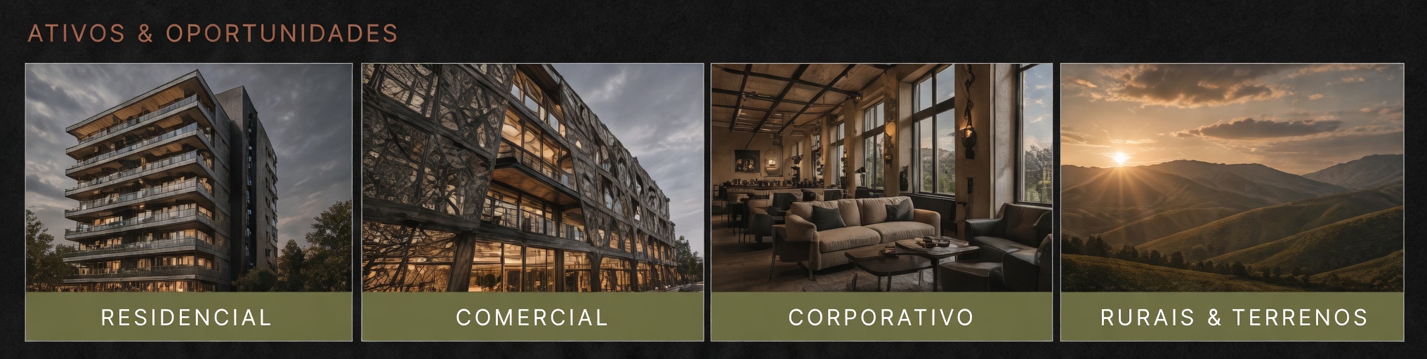 Ativos & Oportunidades SantosDuque · Residencial · Comercial · Corporativo · Rurais